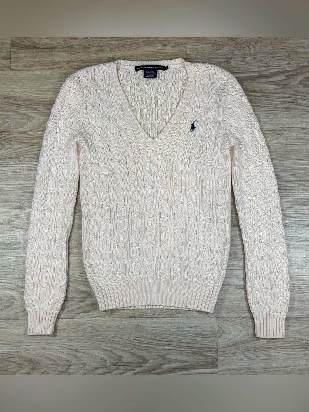 Vintage Ralph Lauren Sport Cable Knit V Neck Sweater Preppy Y2K Heritage Classic